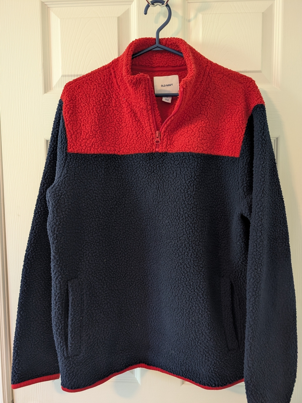 Old Navy Men’s Red and Navy Sherpa Quarter-Zip Pullover